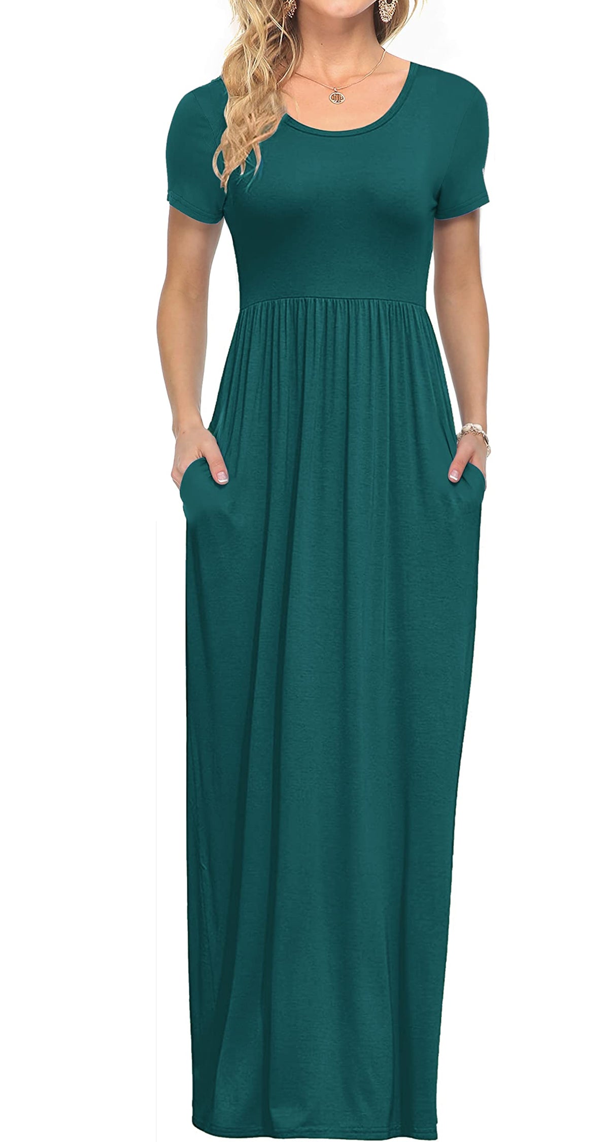 AUSELILY Women's Summer Short Sleeve Loose Plain Casual Long Maxi Dresses