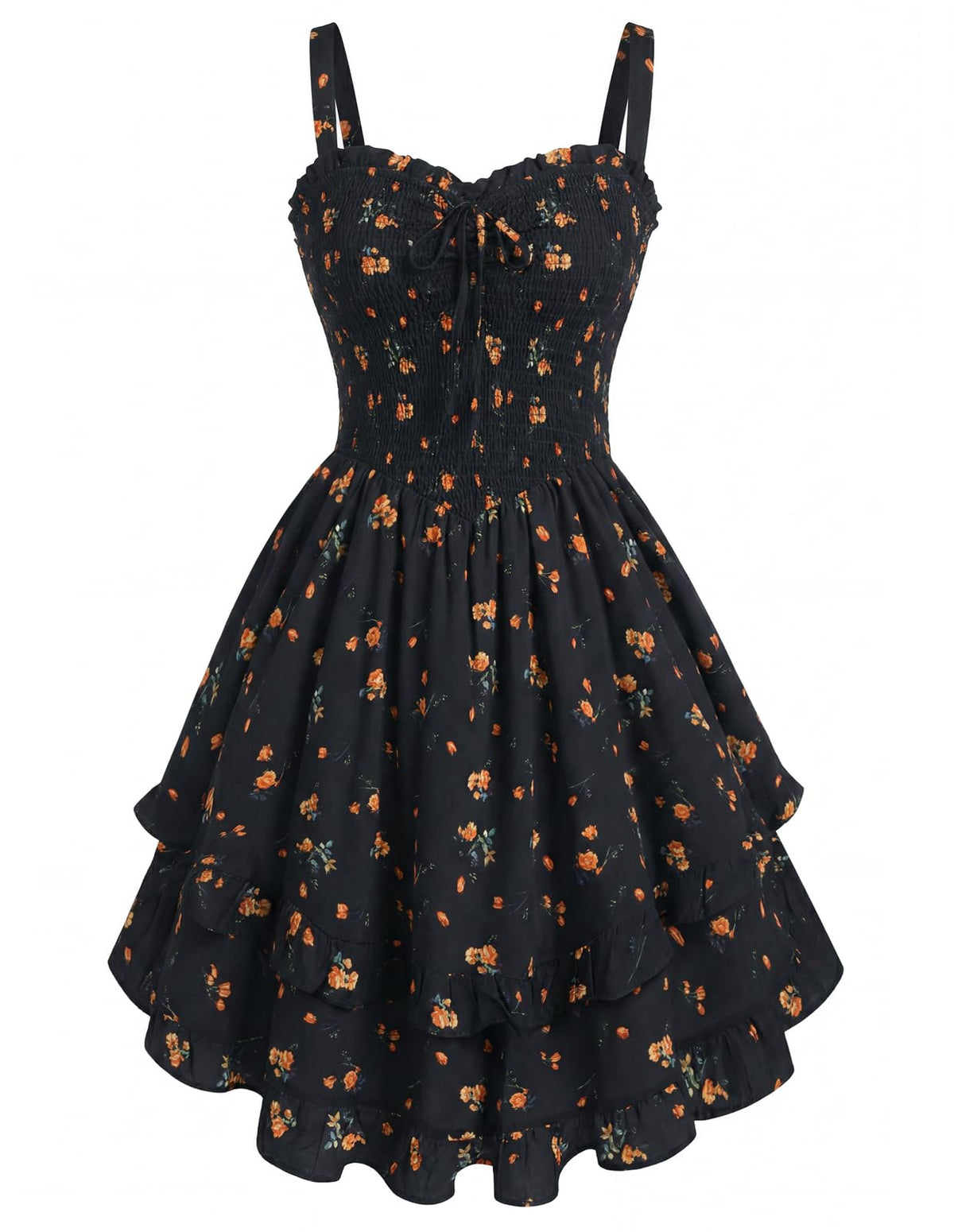 Scarlet Darkness Smocked Floral Sundresses Women Teens Summer Spring Dress