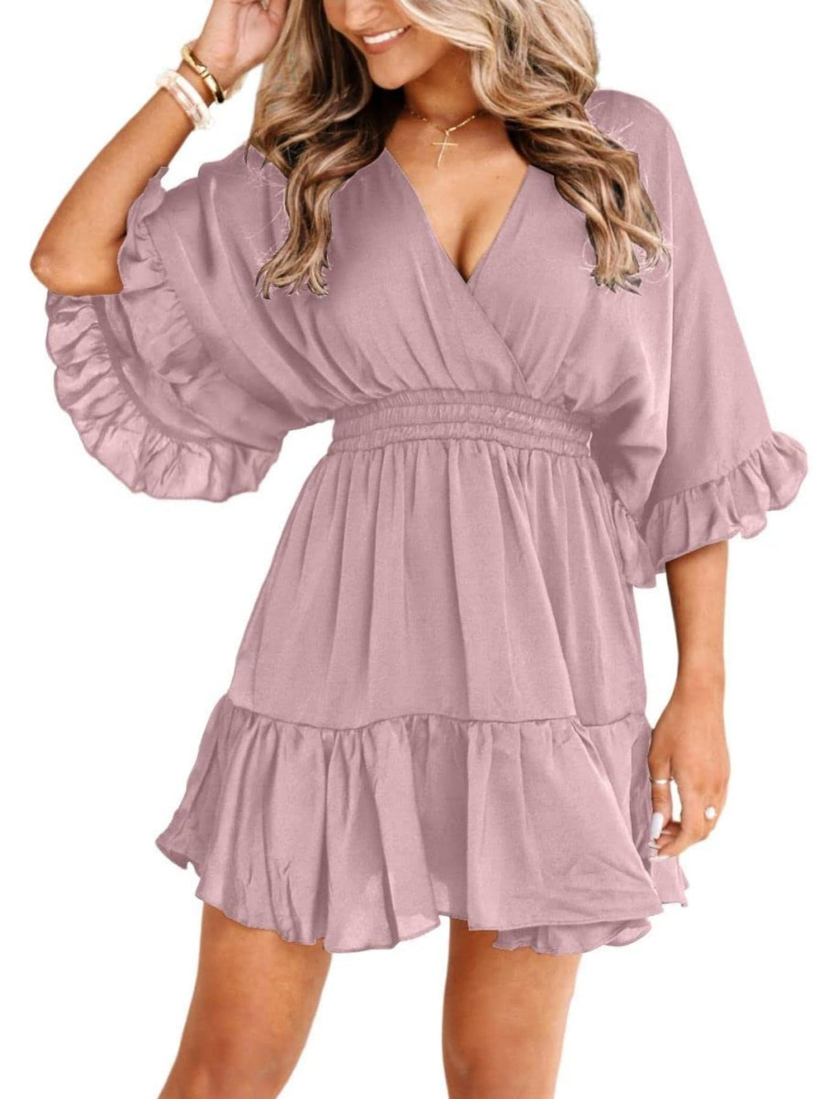 Aoysky Womens V Neck Casual Dresses Summer Cute Mini Short Western Dress