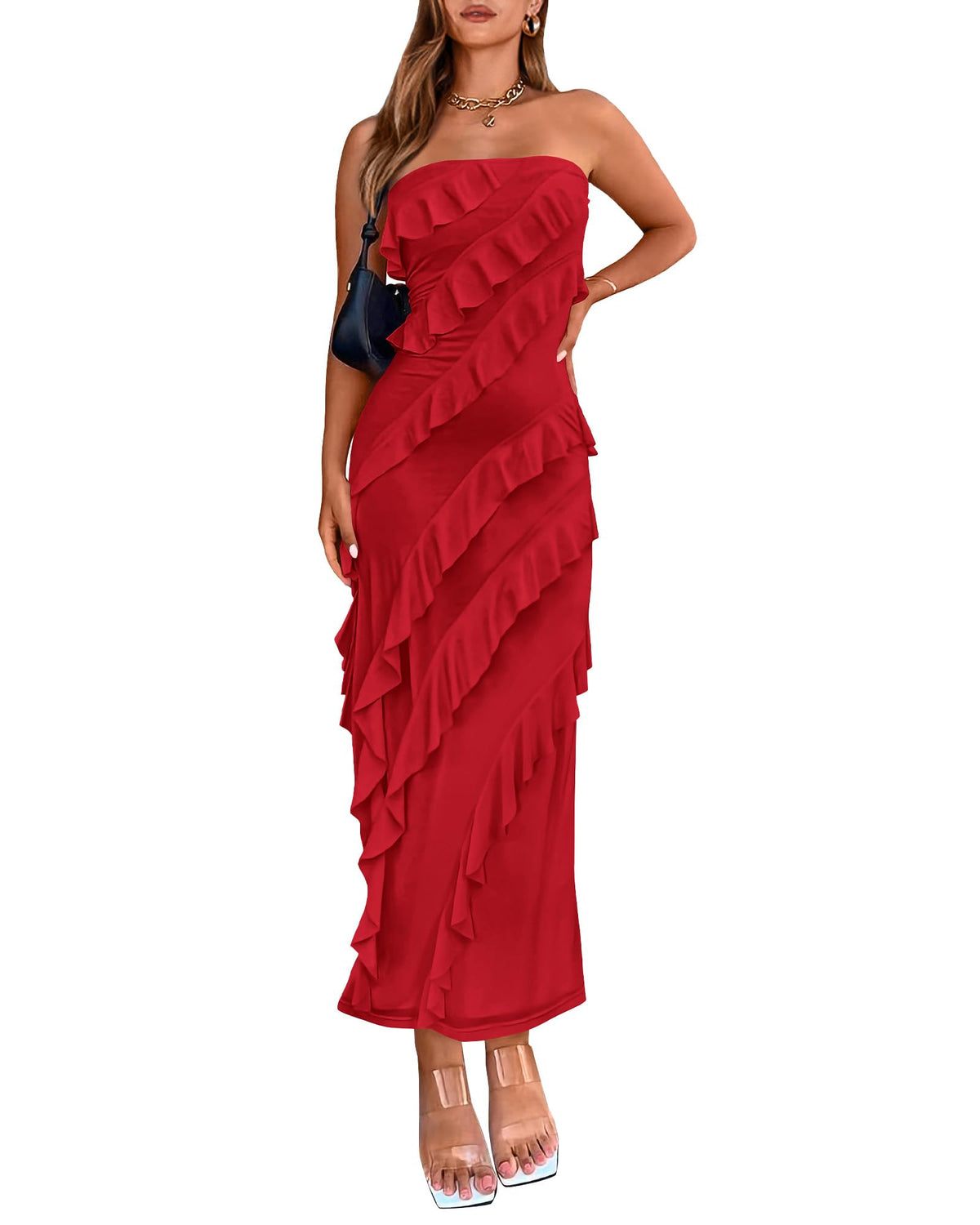 BTFBM Maxi Dresses for Women Solid Bodycon Summer Wedding Guest Dress