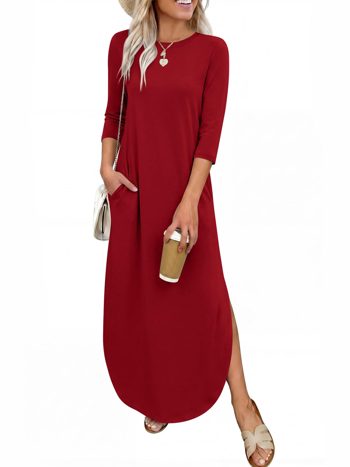ANRABESS Women’s Air Layer 3/4 Sleeve Fall Maxi Dress & Pockets
