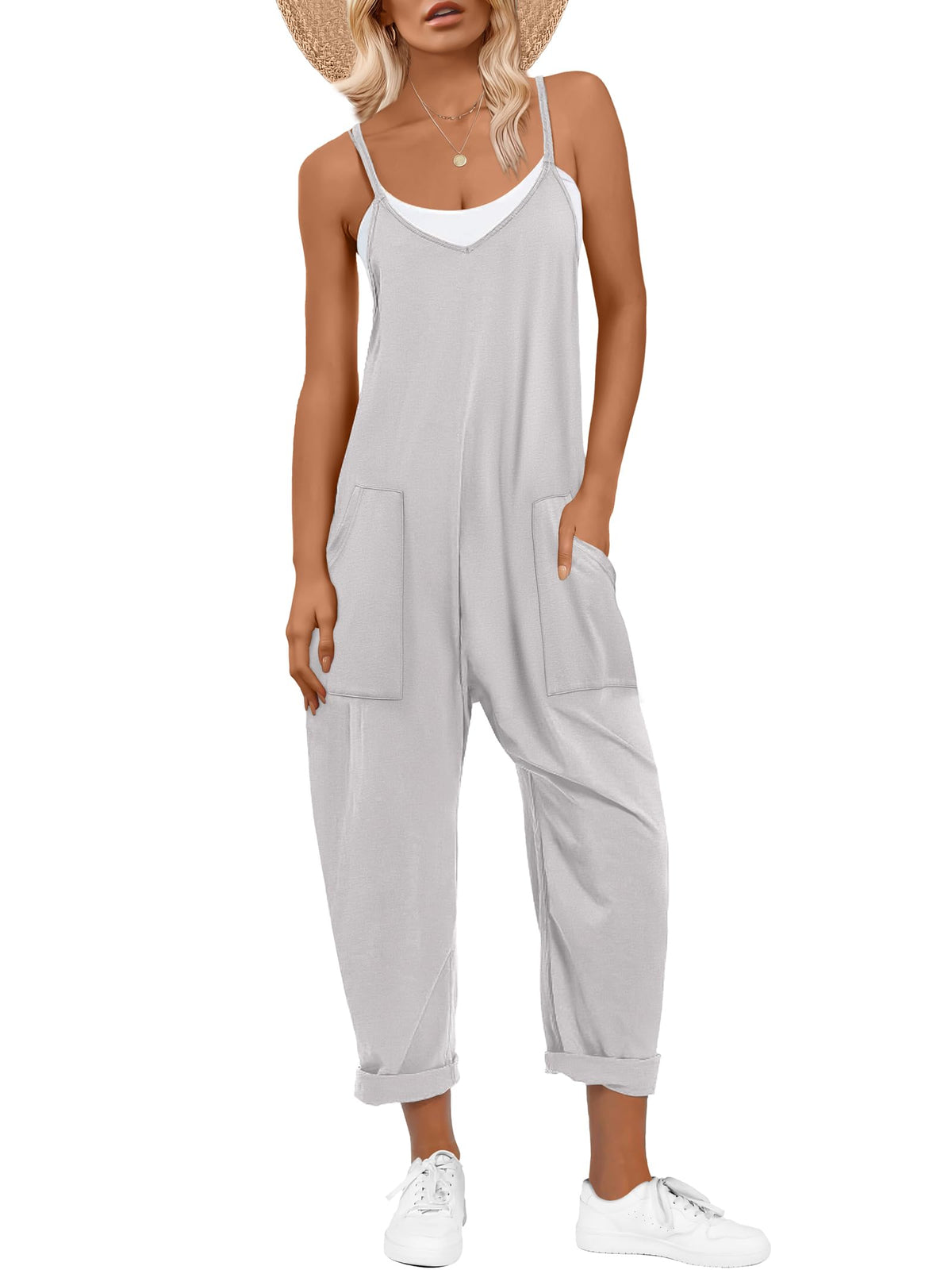 ANRABESS Jumpsuits for Women Summer Casual Sleeveless Overalls