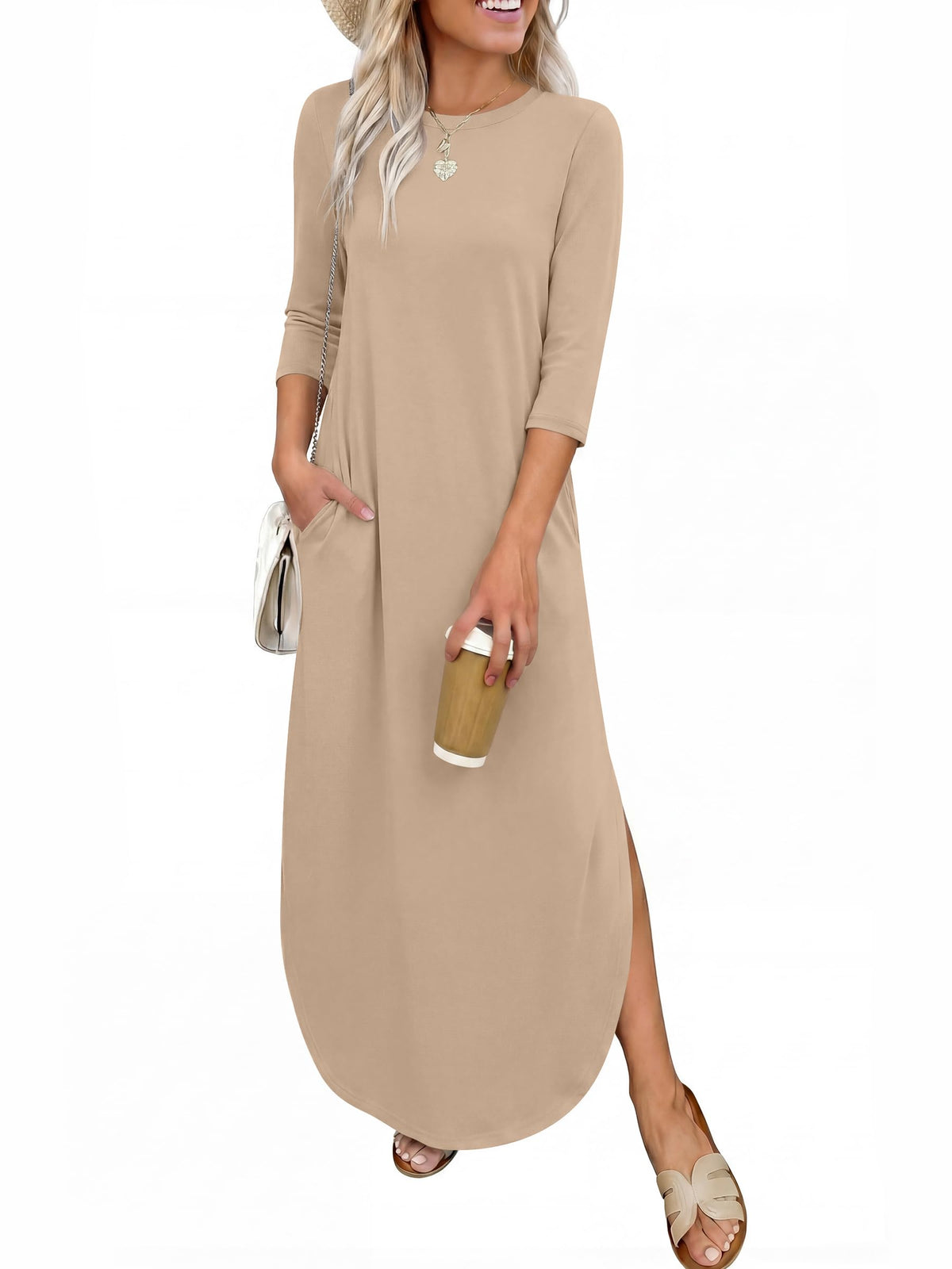 ANRABESS Women’s Air Layer 3/4 Sleeve Fall Maxi Dress & Pockets