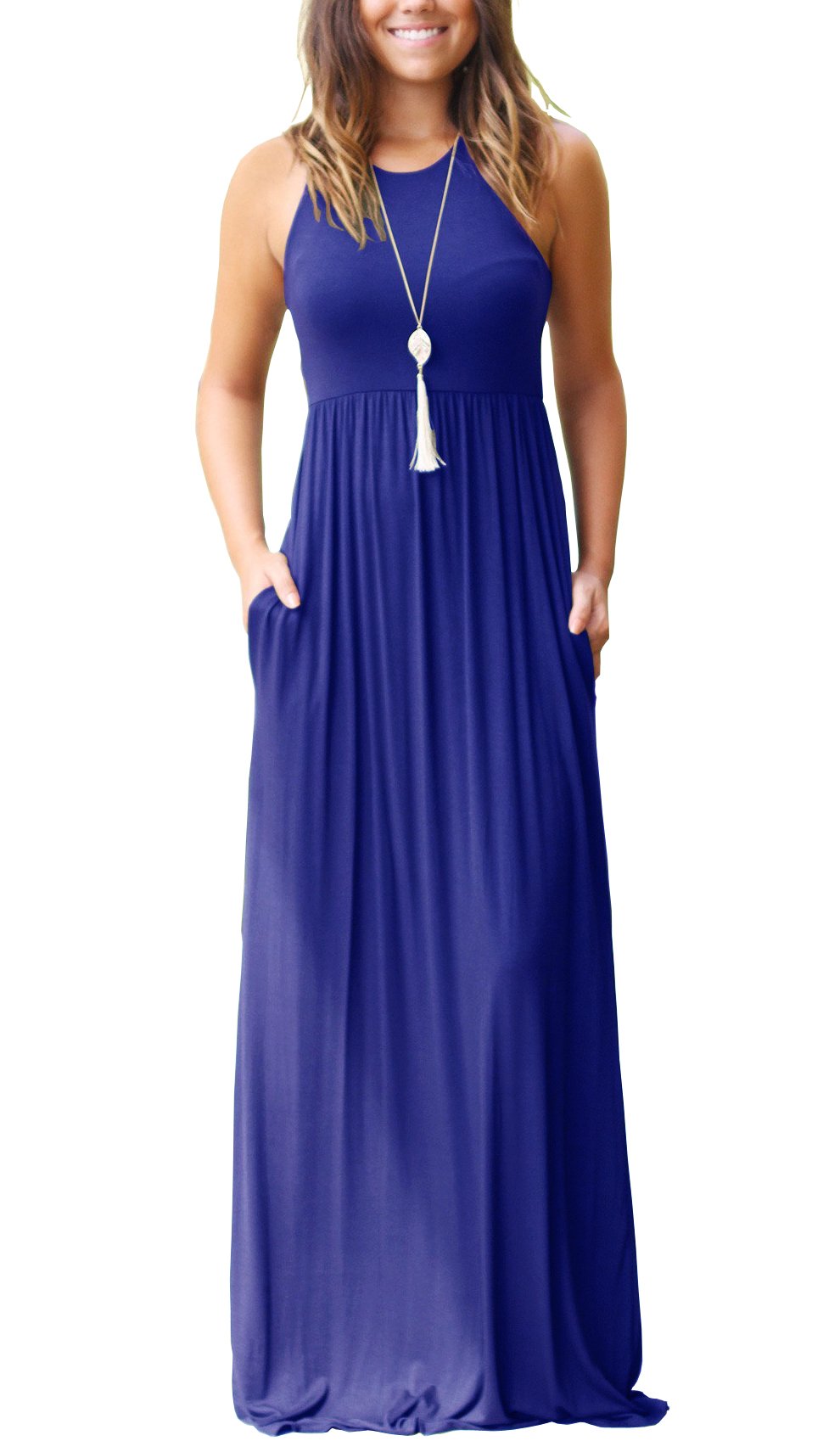 GRECERELLE Women's Summer Sleeveless Casual Long Tank Maxi Dress with Pockets (XS-3XL)