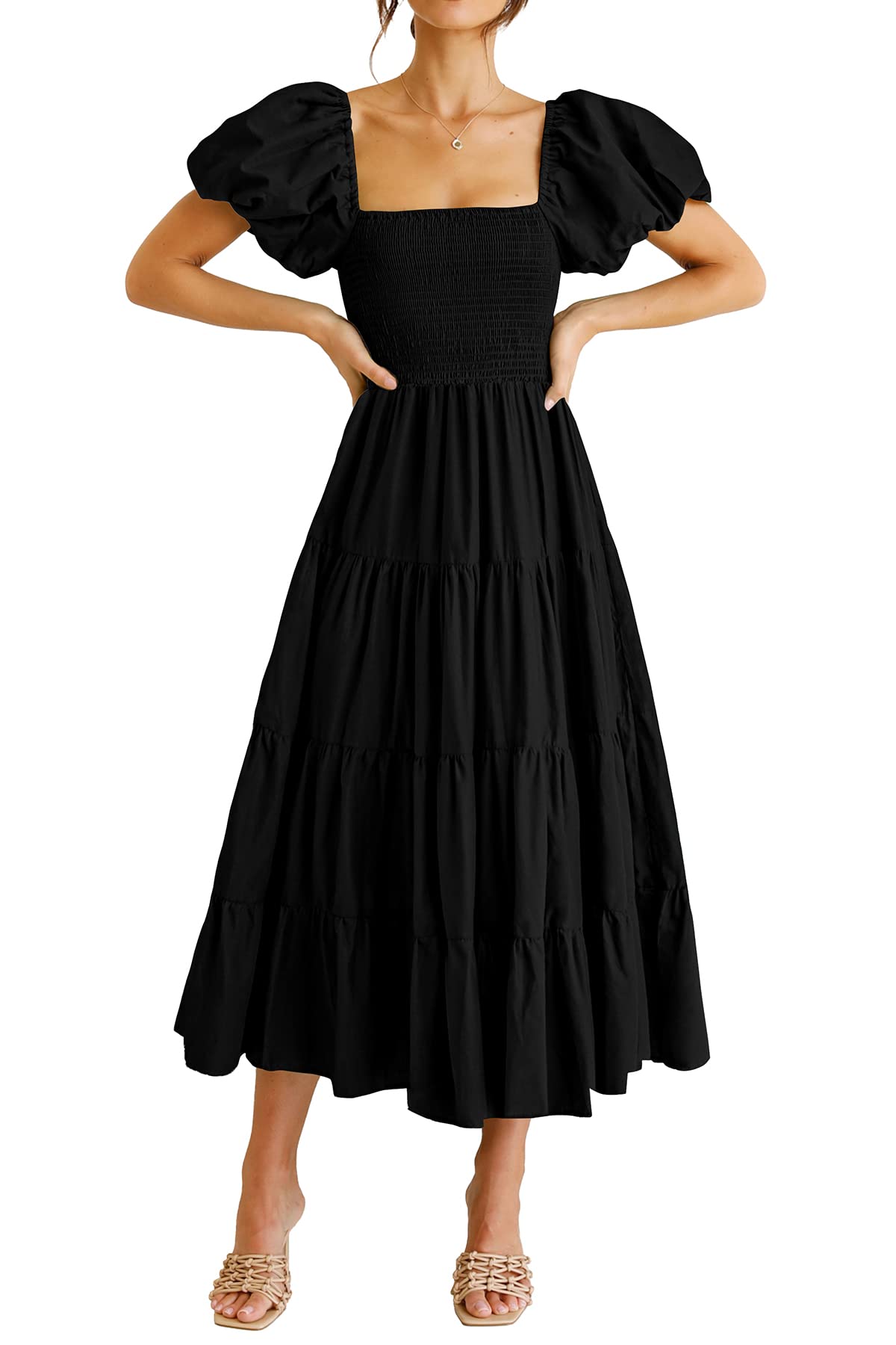 PRETTYGARDEN Women's Smocked Midi Wedding Guest Dress