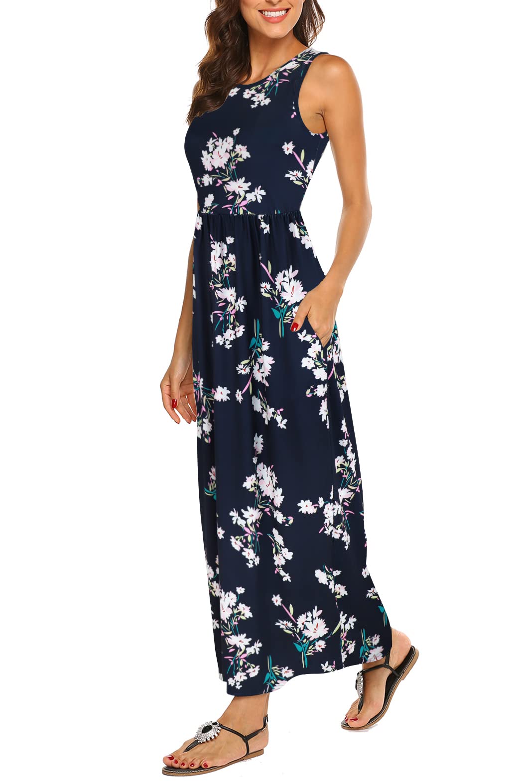 Hount Women's Summer Sleeveless Striped Flowy Casual Long Maxi Dress with Pockets