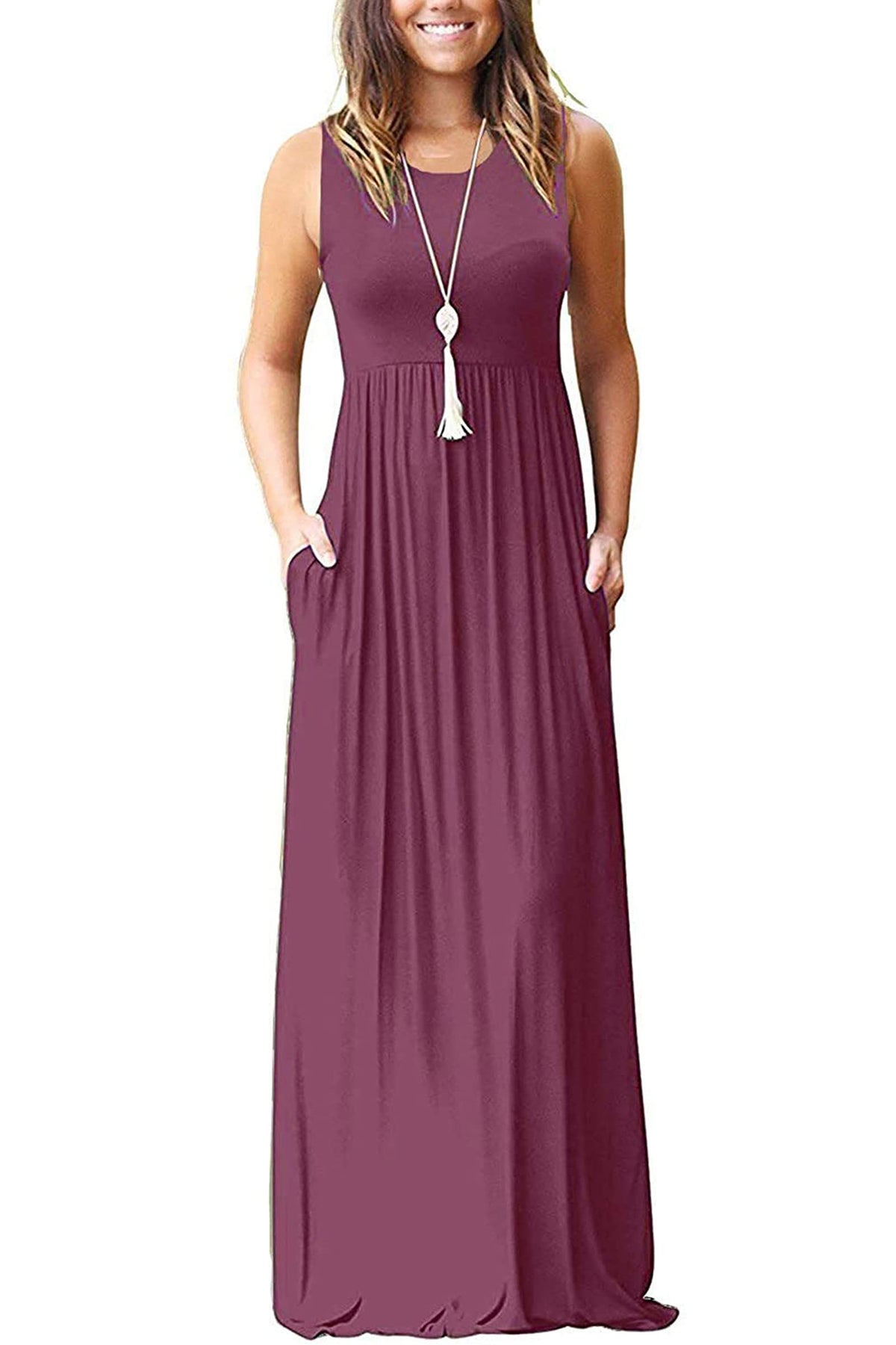 AUSELILY Women's Summer Sleeveless Loose Plain Casual Long Maxi Dresses