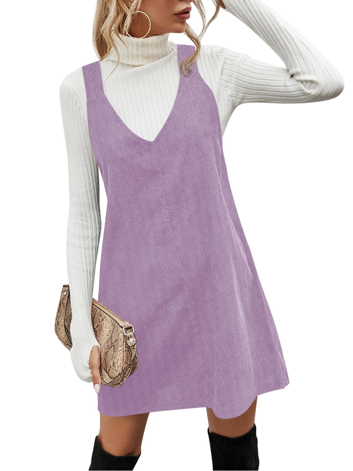 Koinshha Women Corduroy Overall Dress Fall Pinafore Mini Dresses