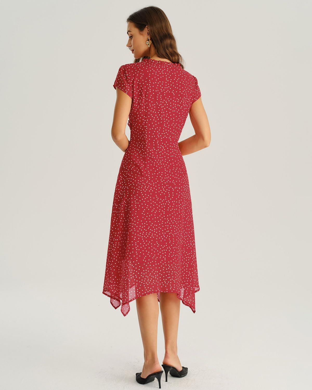 RIHOAS Women's Polka Dot Midi Dress Wrap V-Neck Short Sleeve Summer Dress