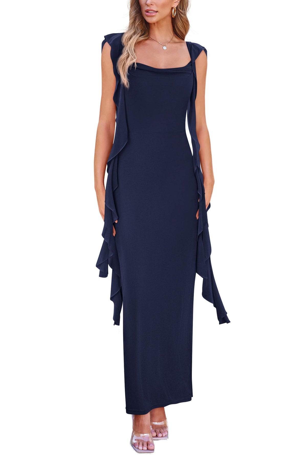 PRETTYGARDEN Summer Dresses for Women Ruffle Bodycon Maxi Dress