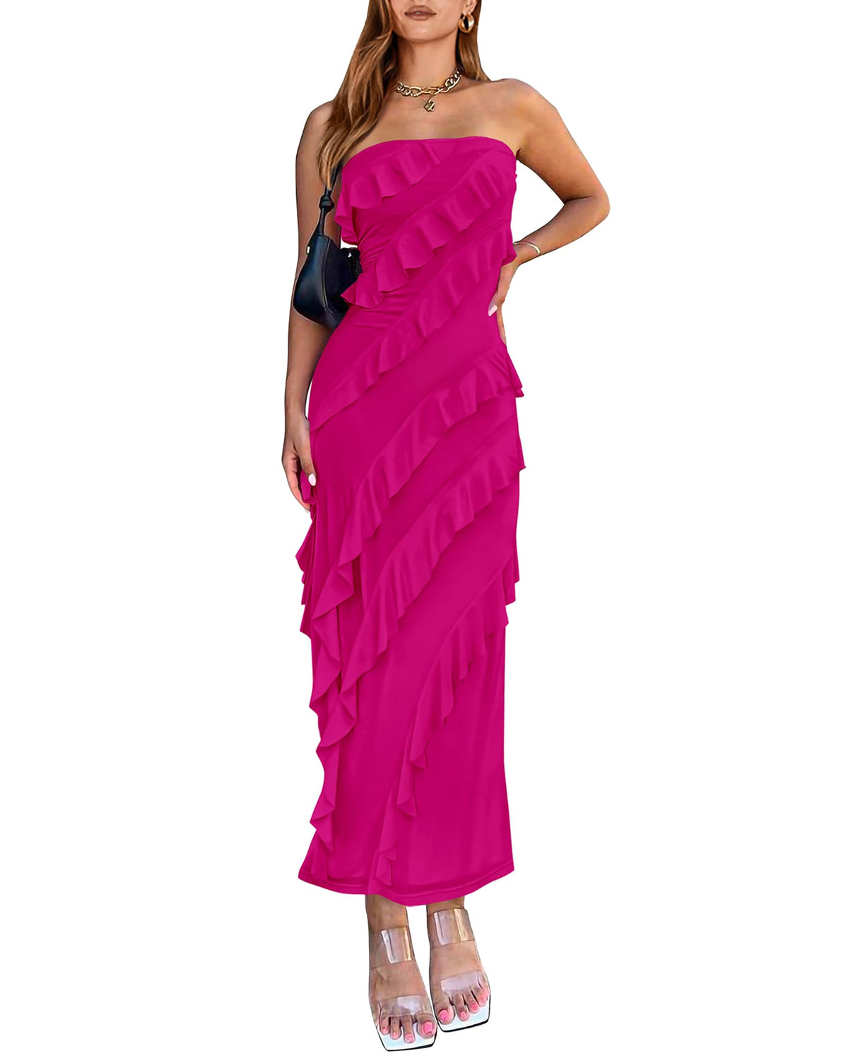 BTFBM Maxi Dresses for Women Solid Bodycon Summer Wedding Guest Dress