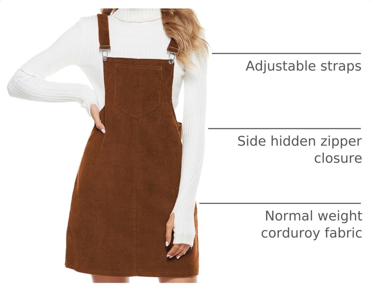 Tanming Women's Corduroy A Line Cute Jumper Pinafore Bib Overall Mini Dress Skirt