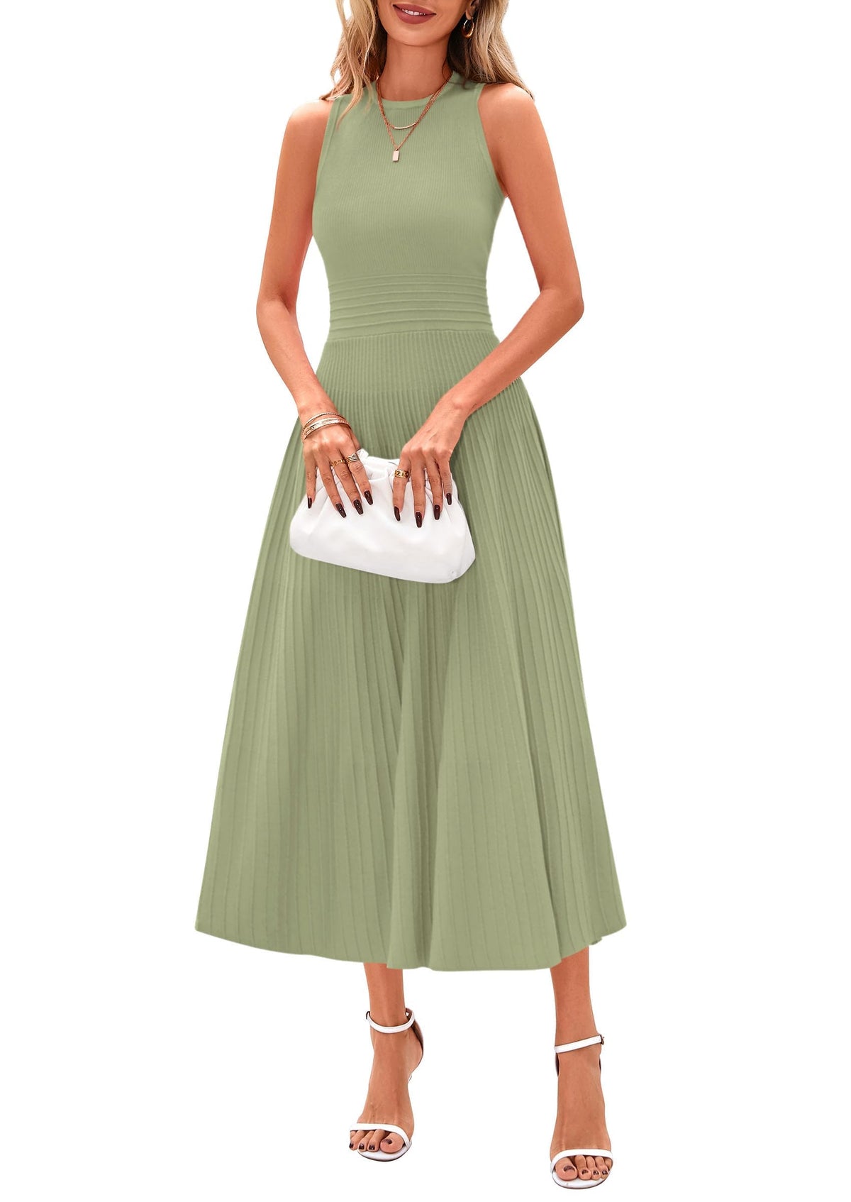 PRETTYGARDEN Women's Summer Pleated Midi Work Dress