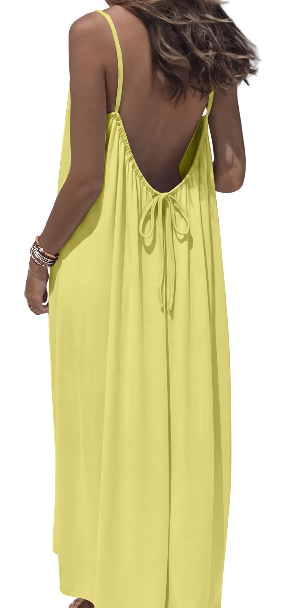 OFEEFAN Summer Dresses for Women 2026 Backless Cami Maxi Sundresses Spaghetti Strap Beach Vacation Clothes Swimsuit Coverup