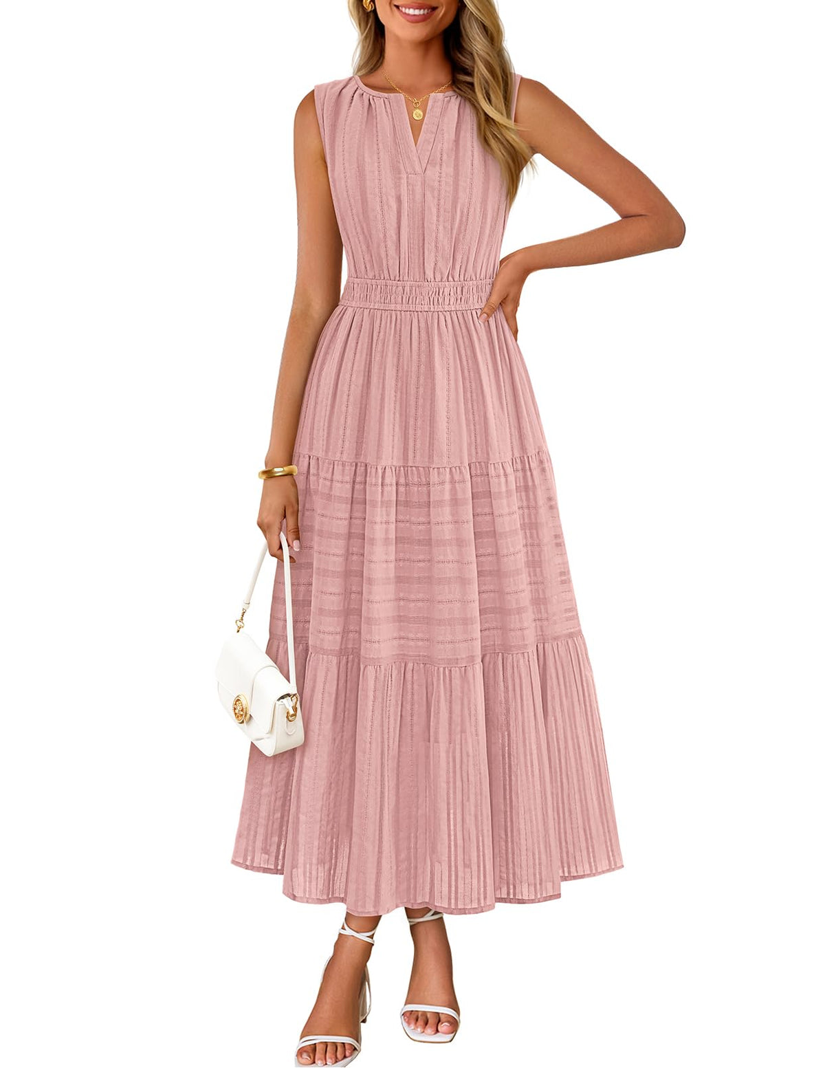 MEROKEETY Summer Casual Sleeveless V Neck Midi Maxi Cotton Dress Women 2026