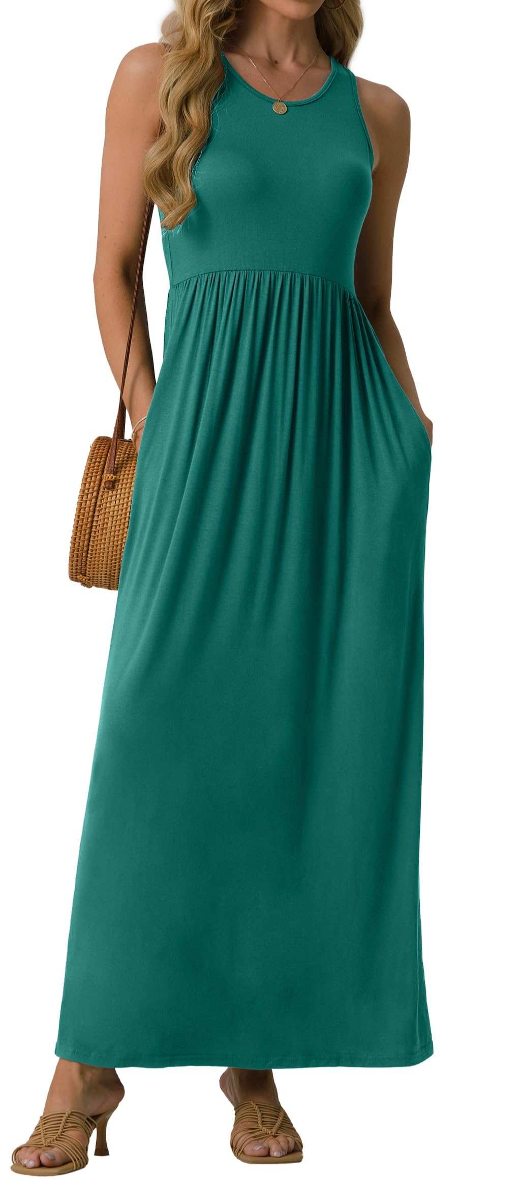 GRECERELLE Women's Summer Sleeveless Casual Long Tank Maxi Dress with Pockets (XS-3XL)