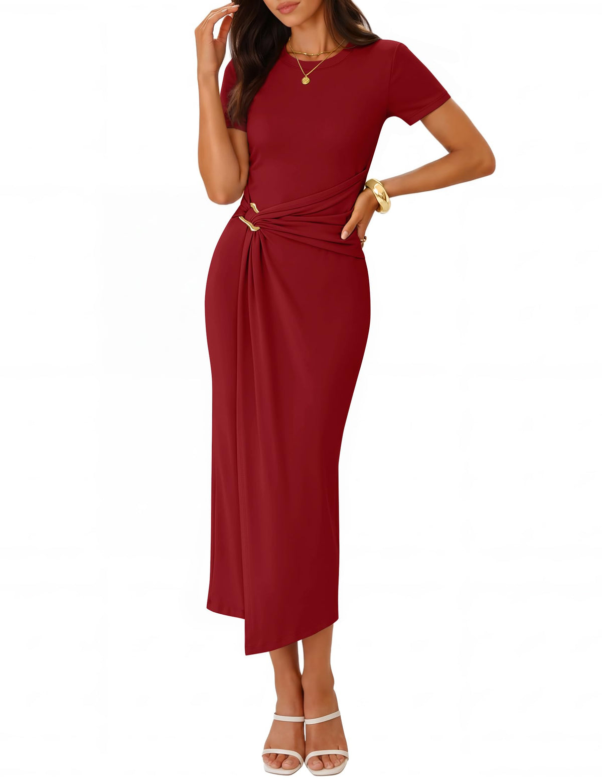ZESICA Women's Summer Short Sleeve Wrap Cocktail Midi Dress