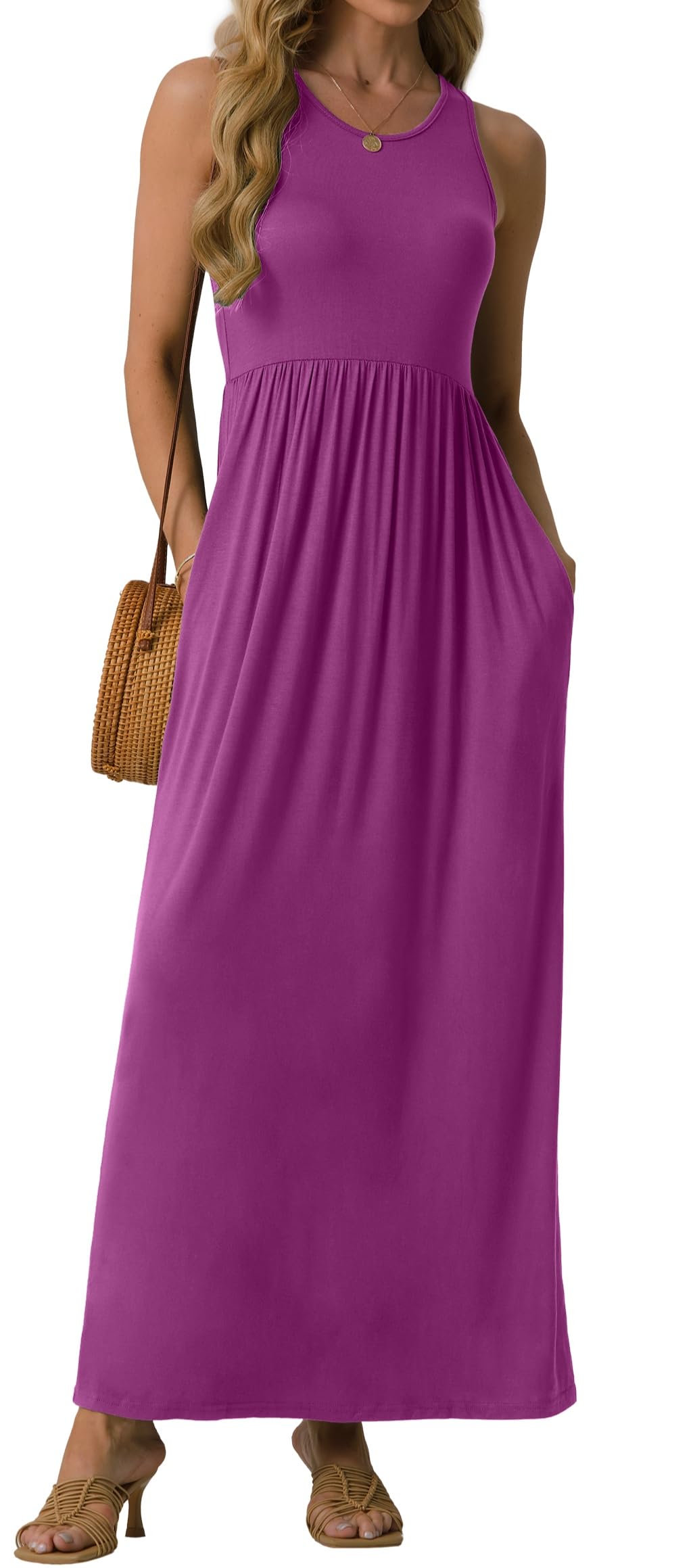 GRECERELLE Women's Summer Sleeveless Casual Long Tank Maxi Dress with Pockets (XS-3XL)