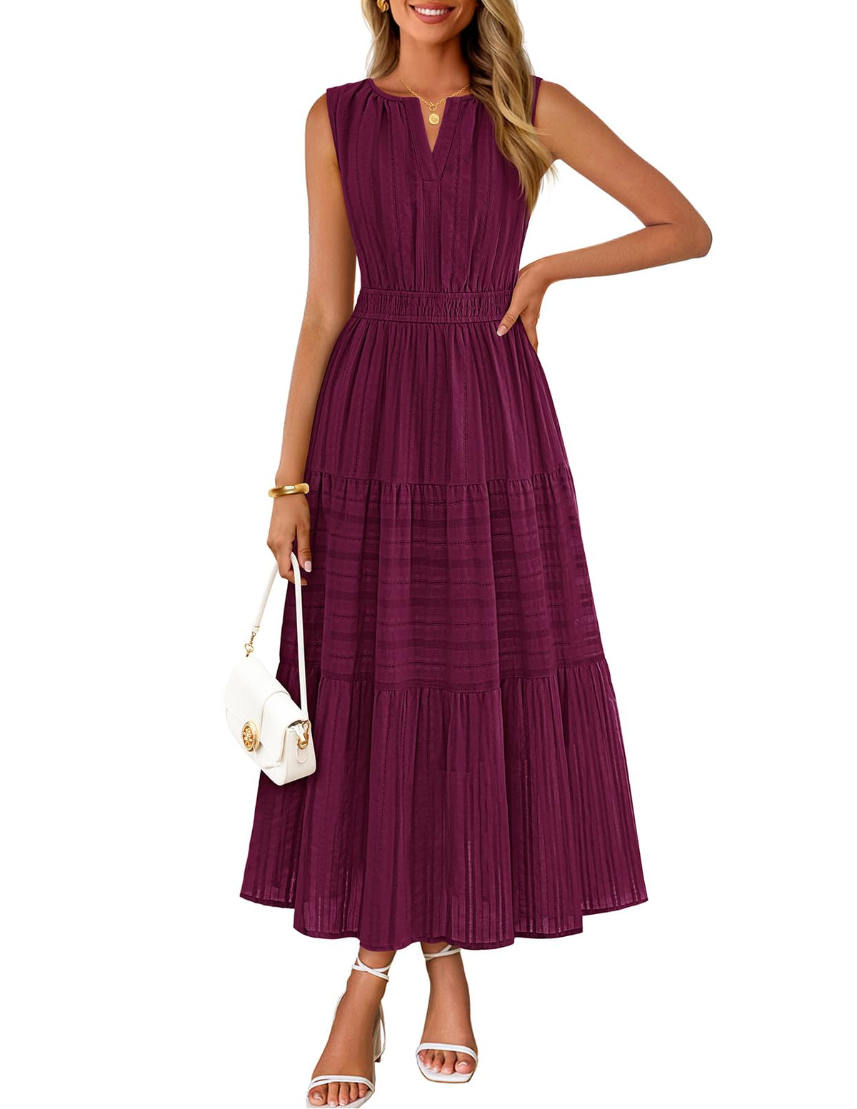 MEROKEETY Summer Casual Sleeveless V Neck Midi Maxi Cotton Dress Women 2026