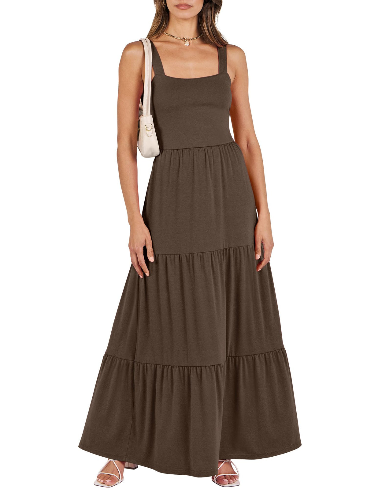 ANRABESS Women's Summer Flowy Maxi Dress Square Neck Sundress with Pockets