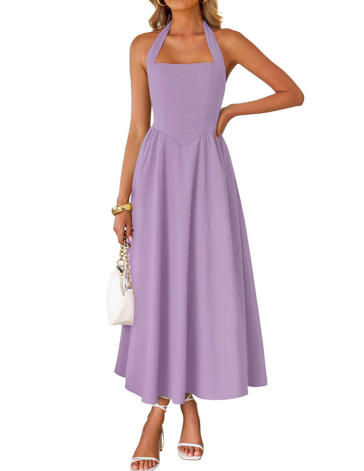 ZESICA Women's Summer Sleeveless Halter Wedding Guest Maxi Dress