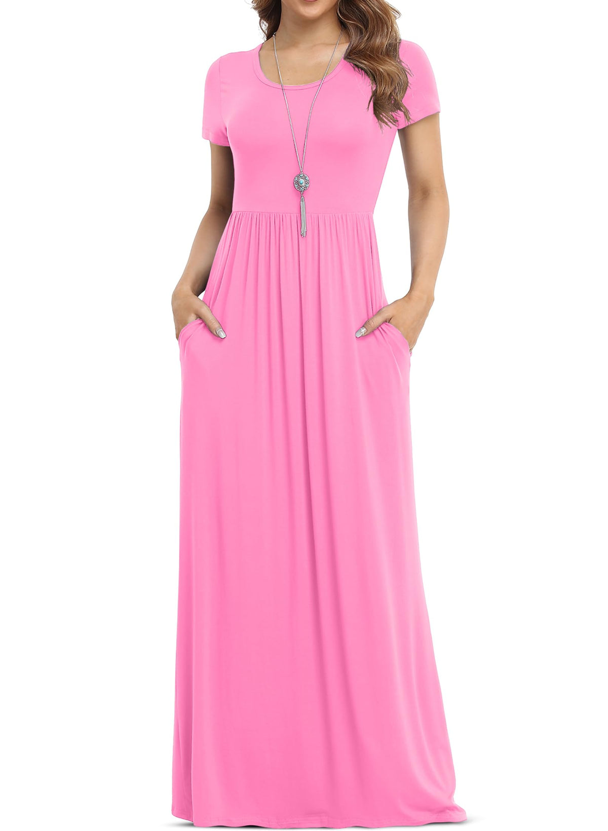 VIISHOW Women's Short Sleeve Loose Plain Maxi Dresses Casual Long Dresses with Pockets
