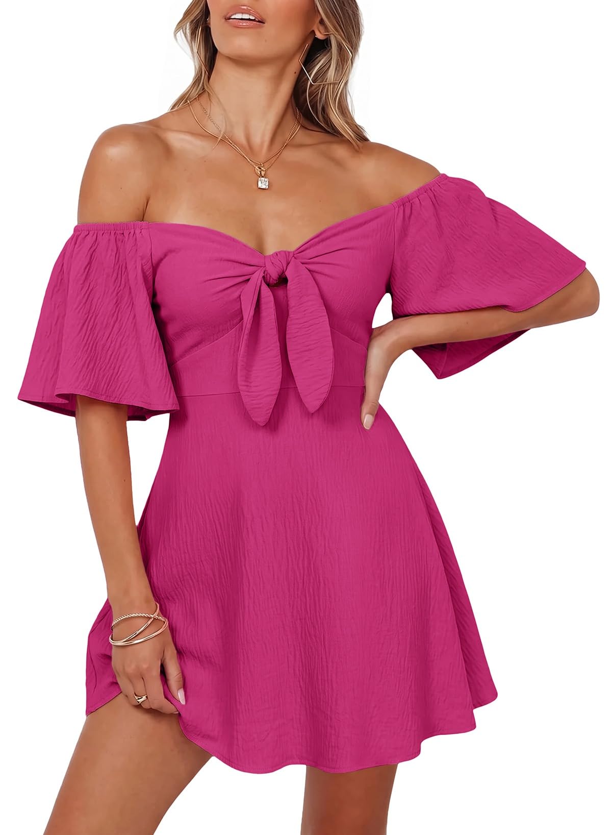 Dokotoo Womens Dresses 2026 Deep V Neck Elegant Bow tie Mini Dress S-XL