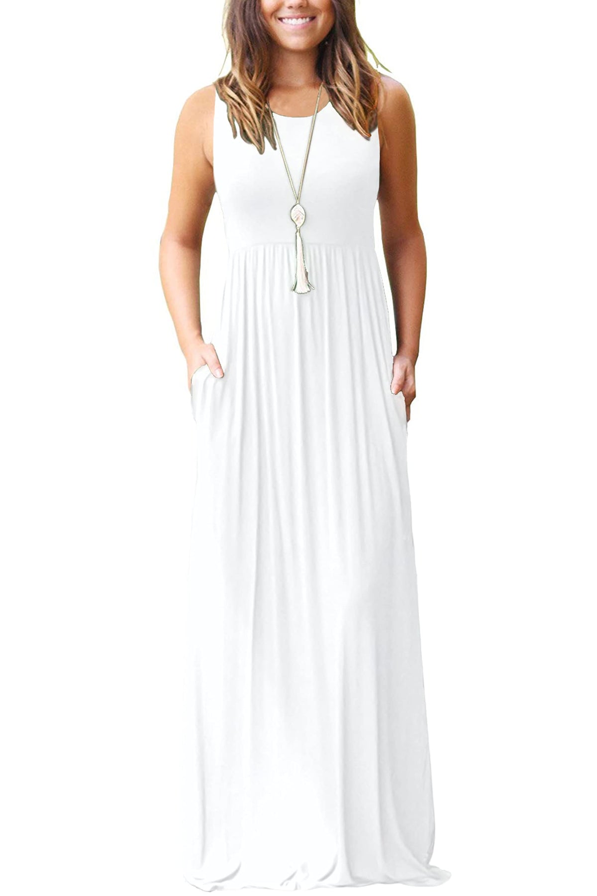 AUSELILY Women's Summer Sleeveless Loose Plain Casual Long Maxi Dresses
