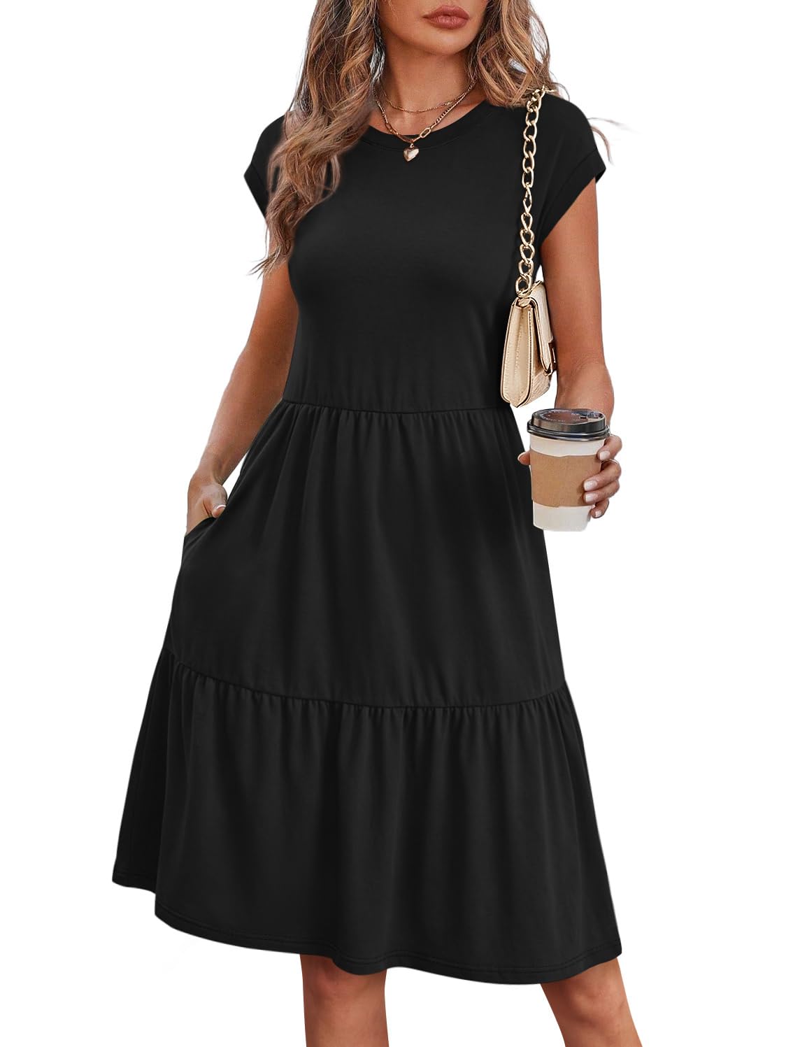 WIHOLL Summer Dresses for Women 2026 Cap Sleeve Casual Sundresses Floral Tiered Swing Fashion Beach Vacation Dress