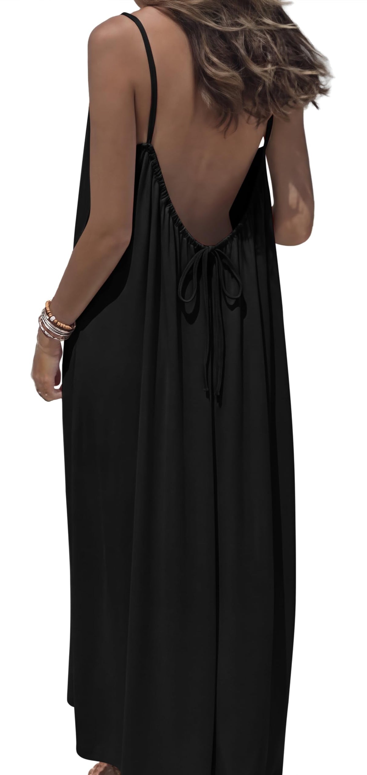 OFEEFAN Summer Dresses for Women 2026 Backless Cami Maxi Sundresses Spaghetti Strap Beach Vacation Clothes Swimsuit Coverup
