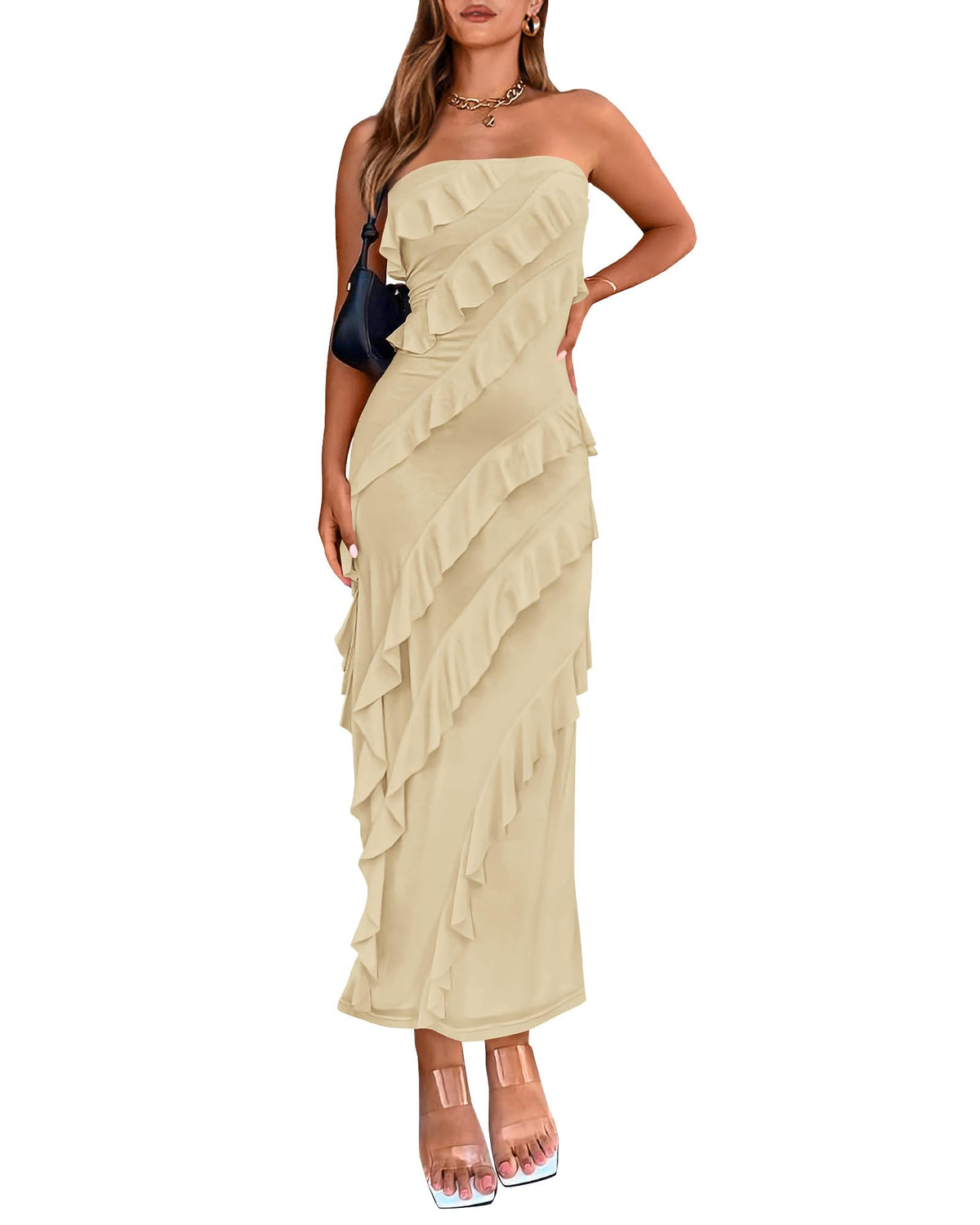 BTFBM Maxi Dresses for Women Solid Bodycon Summer Wedding Guest Dress