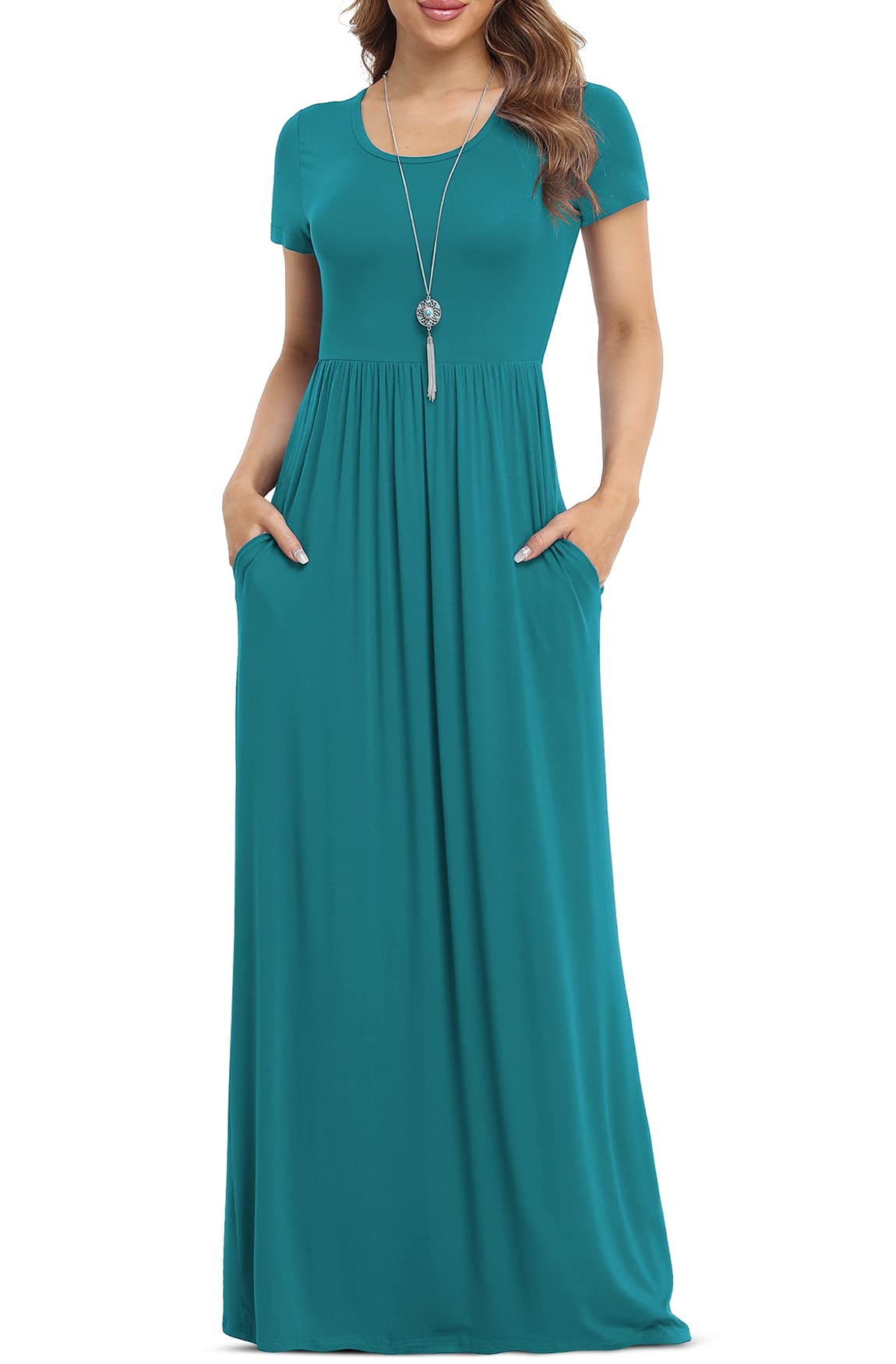 VIISHOW Women's Short Sleeve Loose Plain Maxi Dresses Casual Long Dresses with Pockets