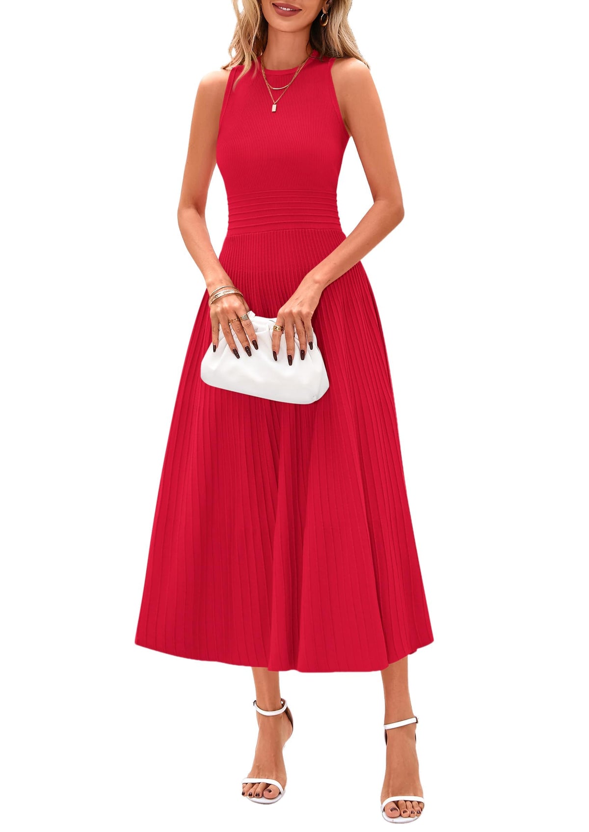 PRETTYGARDEN Women's Summer Pleated Midi Work Dress