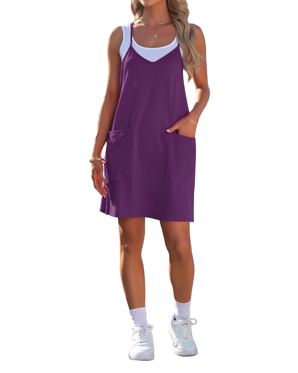 AUSELILY Womens Summer Casual Spaghetti Strap Mini Dress with Pockets