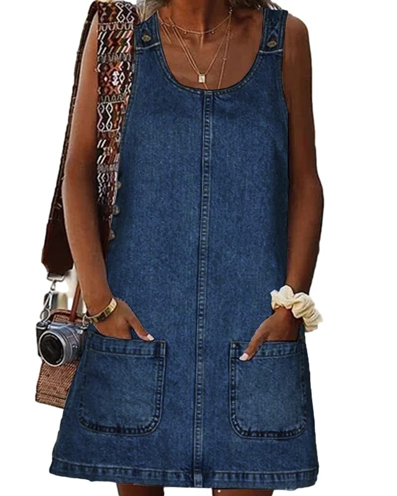 BZB Women's Sleeveless Casual Denim Dress Western Jean Overall Dress