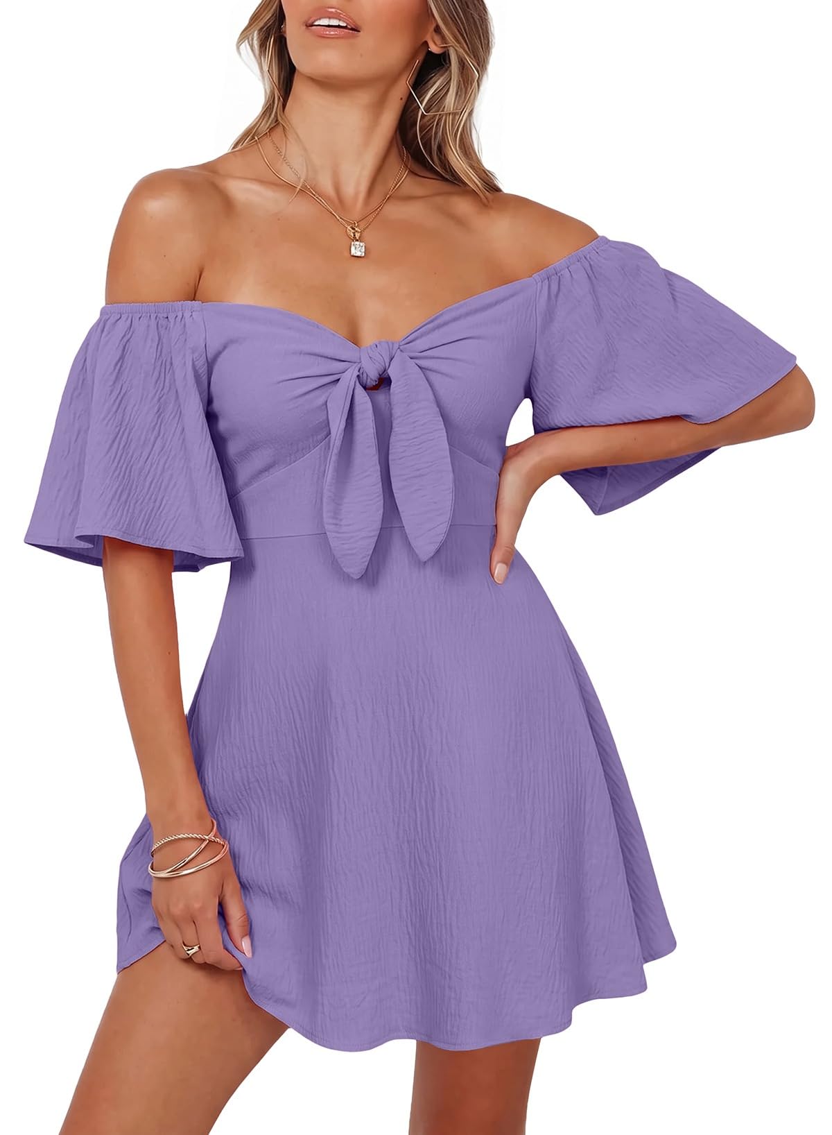 Dokotoo Womens Dresses 2026 Deep V Neck Elegant Bow tie Mini Dress S-XL