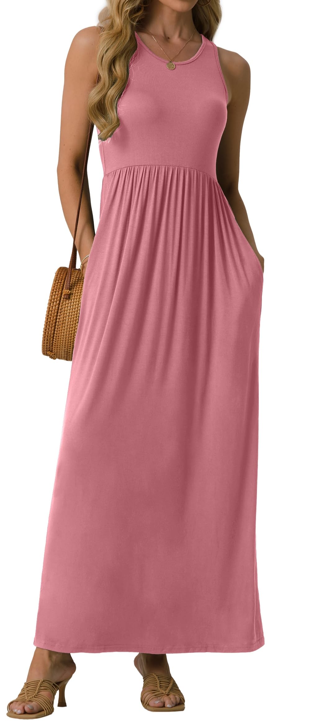 GRECERELLE Women's Summer Sleeveless Casual Long Tank Maxi Dress with Pockets (XS-3XL)