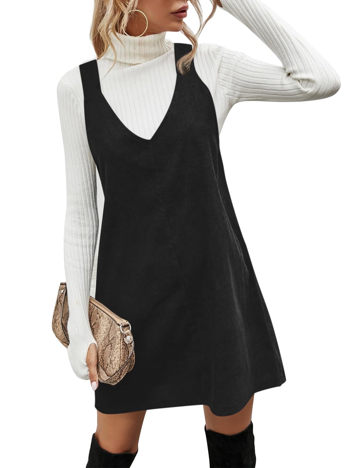 Koinshha Women Corduroy Overall Dress Fall Pinafore Mini Dresses