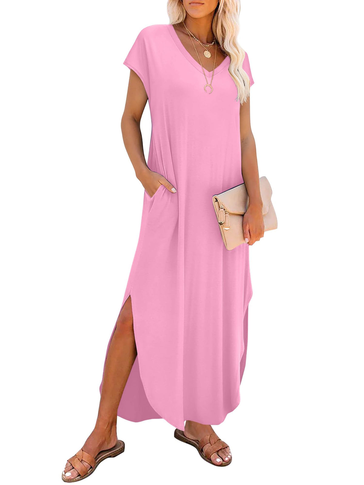 RUMIA Summer Maxi Dresses for Women Cap Sleeve Long Sundress with Pockets