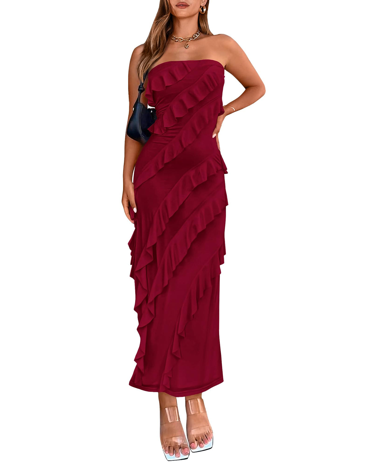 BTFBM Maxi Dresses for Women Solid Bodycon Summer Wedding Guest Dress
