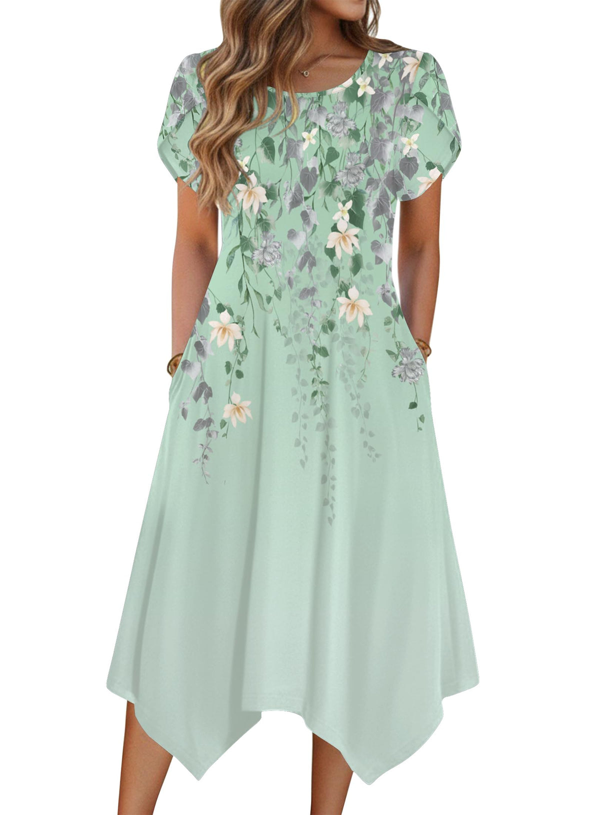 Zeagoo Womens Casual Dress for Summer Loose Hankerchief Flare Midi Sundress