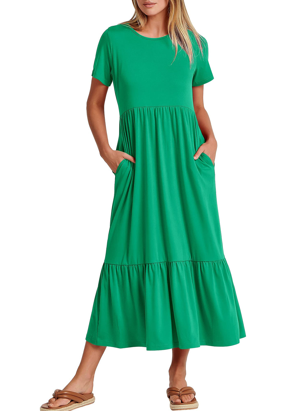 ANRABESS Womens 2026 Summer Casual Short Sleeve Maxi Dress with Pockets