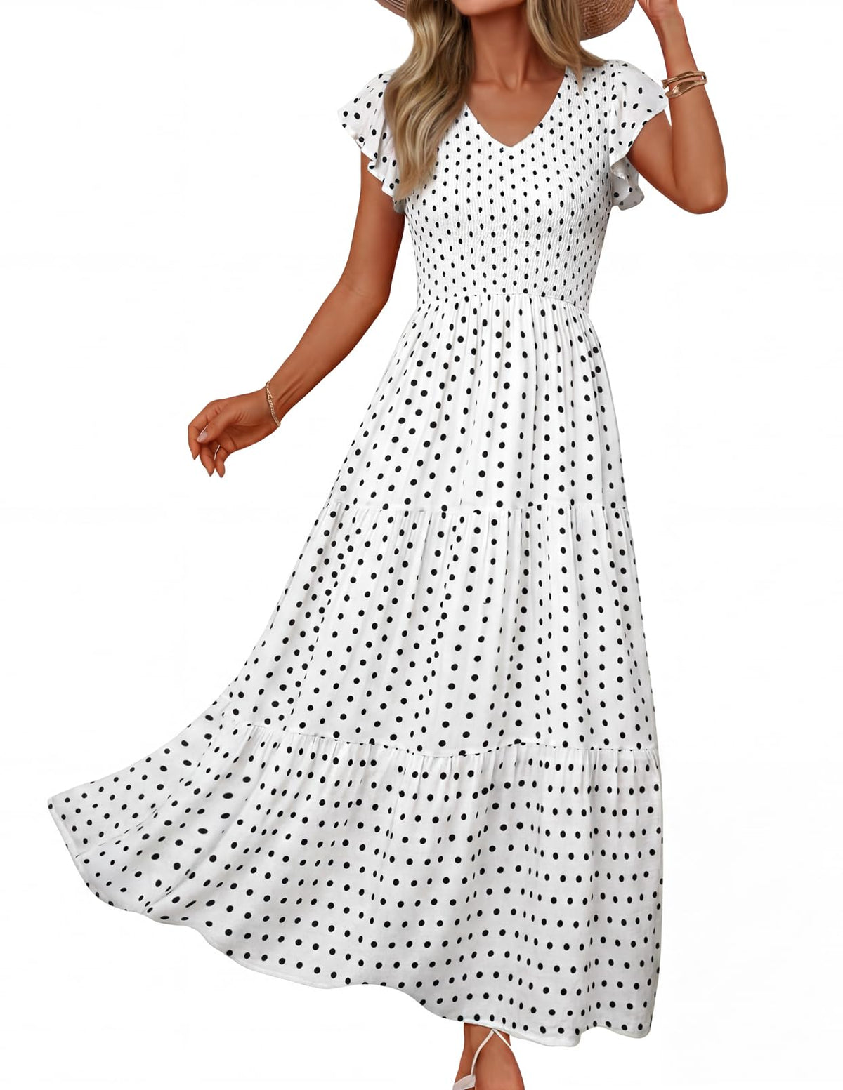 MEROKEETY Women's Summer 2026 Flutter Sleeve Smocked Casual Midi Dress
