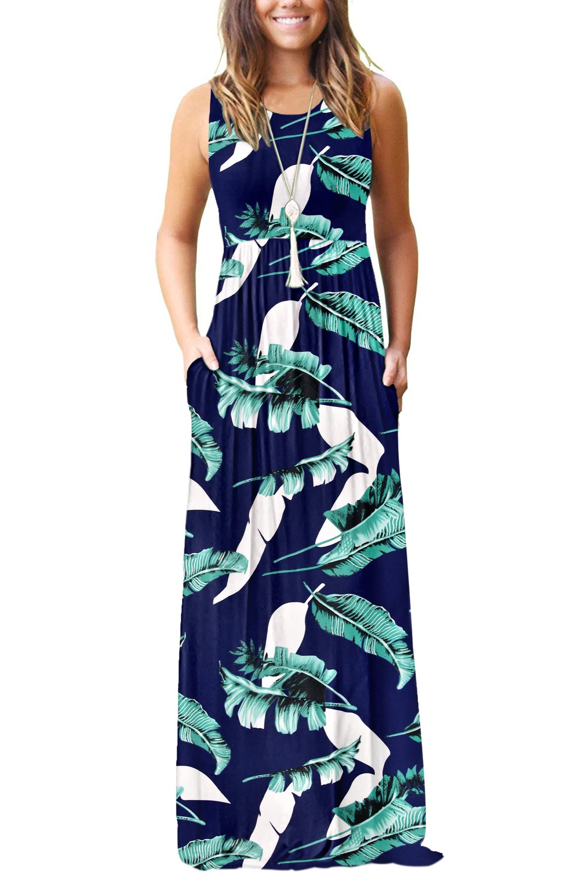 AUSELILY Women's Summer Sleeveless Loose Plain Casual Long Maxi Dresses