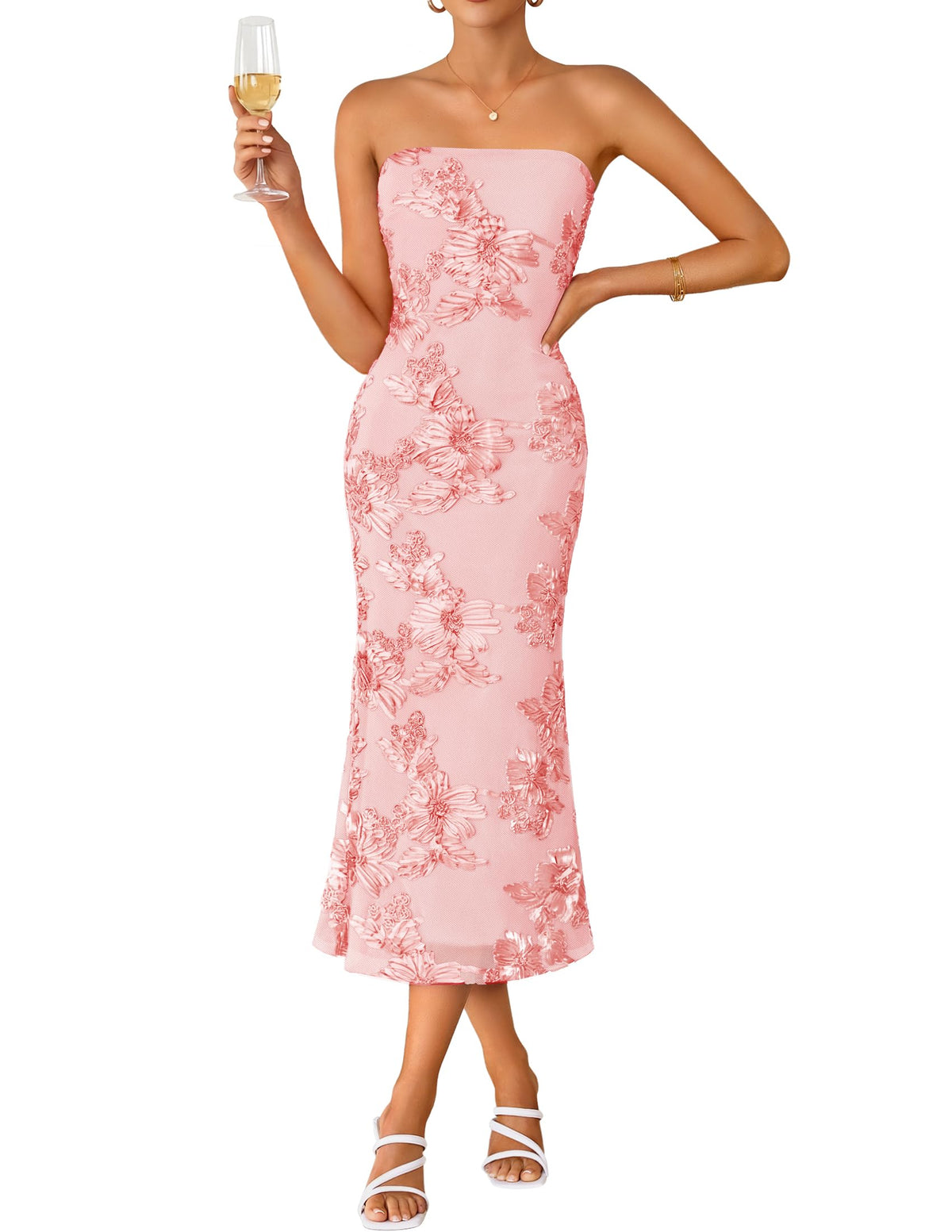 ZESICA 2026 Summer Strapless Floral Cocktail Wedding Guest Dress for Women