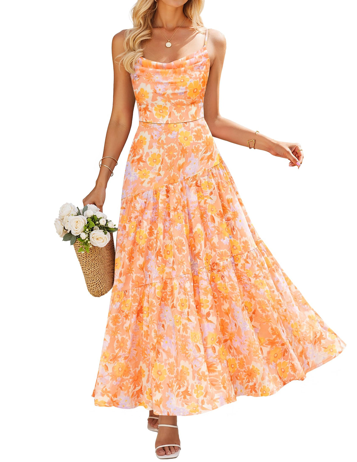 ZESICA Women's Summer Mesh Floral Sleeveless Wedding Guest Dress
