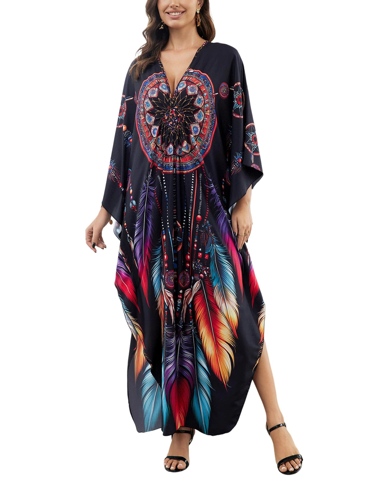 KECVOT Kaftan Dresses for Women Plus Size Batwing Sleeve Caftans Long Bathing Suit Cover Up Maxi Beach Dress Loungewear