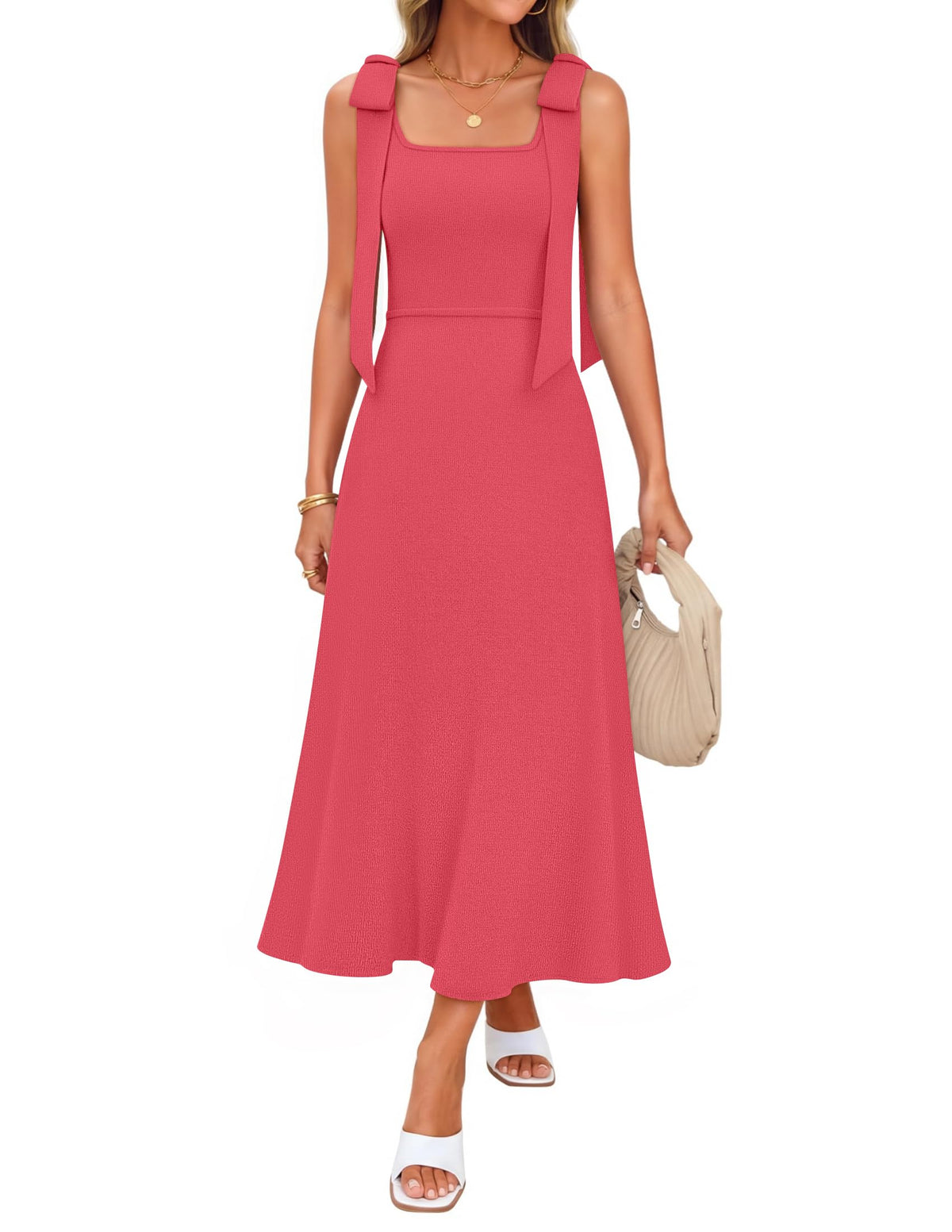 ZESICA Womens Summer Sleeveless Knitted Midi Sweater Dress