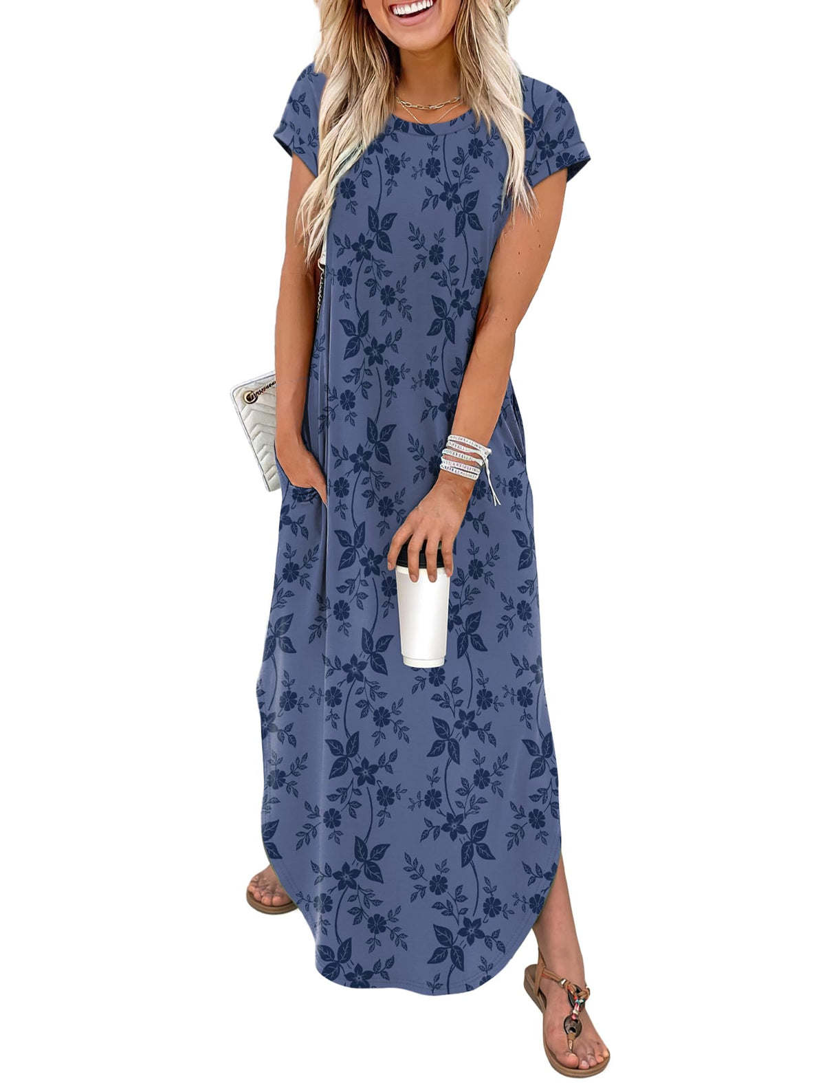 WIHOLL Summer Dresses Cap Sleeve Crewneck Maxi Long Casual Dress with Pockets Beach Vacation Sundresses 2026 Trendy
