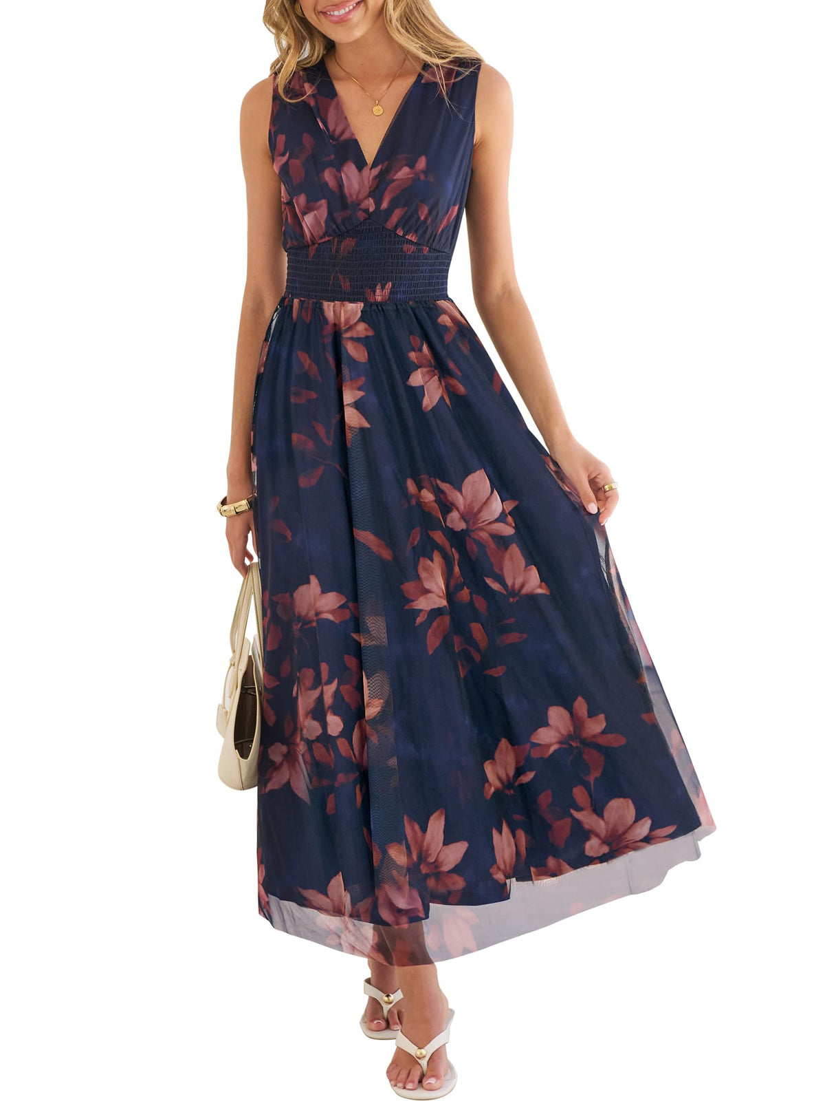 ANRABESS Women's Floral Tulle Wedding Guest Maxi Dress